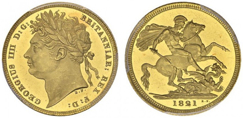 GREAT BRITAIN. 
 George IV, 1820-1830. Sovereign 1821. Spink 3800; KM 682. AU. ...