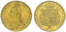 GREAT BRITAIN. 
 Victoria, 1837-1901. 1/2 Sovereign 1887. Spink 3869; KM 766. AU. 3.99 g.
 PCGS MS 64