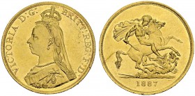 GREAT BRITAIN. 
 Victoria, 1837-1901. 5 £ 1887. Spink 3865; KM 768. AU. 39.89 g.
 UNC