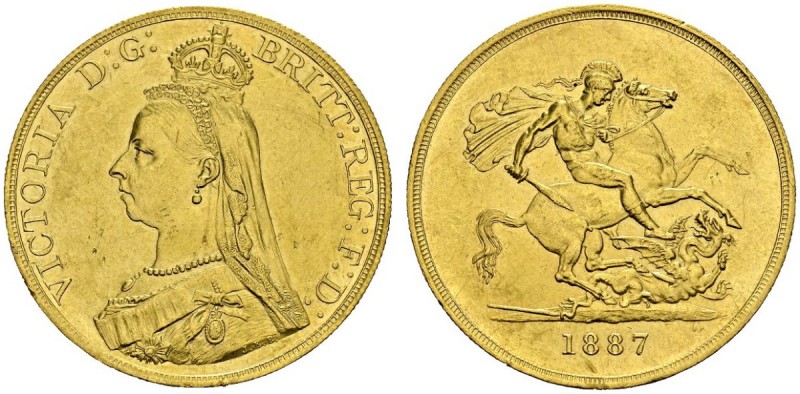 GREAT BRITAIN. 
 Victoria, 1837-1901. 5 £ 1887. Spink 3865; KM 768. AU. 39.86 g...
