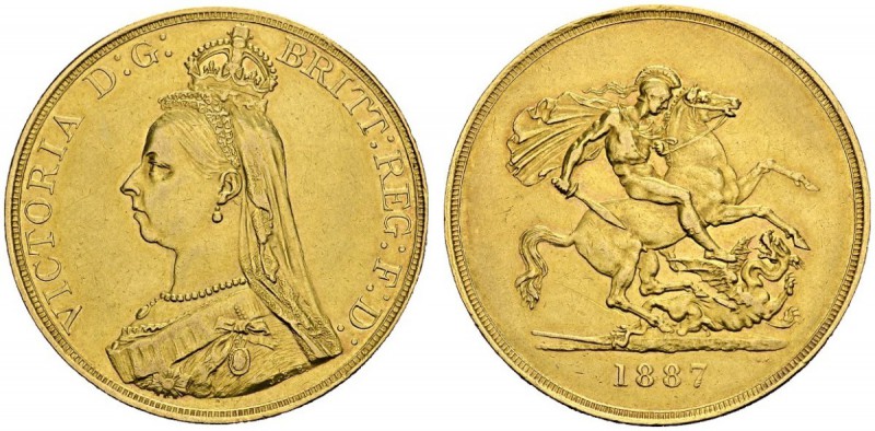 GREAT BRITAIN. 
 Victoria, 1837-1901. 5 £ 1887. Spink 3865; KM 768. AU. 39.94 g...