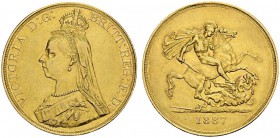 GREAT BRITAIN. 
 Victoria, 1837-1901. 5 £ 1887. Spink 3865; KM 768. AU. 39.94 g.
 AU
