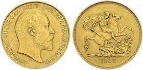 GREAT BRITAIN. 
 Edward VII, 1901-1910. 5 £ 1902. Matte finish. Spink 3966; KM 807. AU. 29.94 g.
 UNC