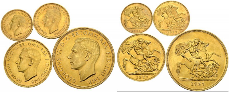 GREAT BRITAIN. 
 George VI, 1936-1952. Lot of 4 coins : 1/2, 1, 2, 5 £ 1937. To...