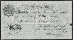 GREAT BRITAIN. 
 Bank of England. 50 Pounds, 1935 June 15, London. Pick 338a.
 XF