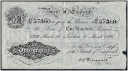 GREAT BRITAIN. 
 Bank of England. 100 Pounds, 1936 March 20, London. Pick 339a.
 XF