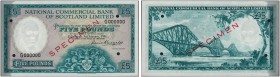 GREAT BRITAIN. Scotland. 
 National Bank of Scotland Limited. 5 Pounds 23rd January 1961. Specimen. Serial number G 000000. Red overprint ''SPECIMEN'...