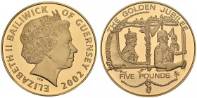 GUERNSEY. 
 Elizabeth II, 1952-. 5 £ 2002. The golden Jubilee. KM 119c. AU. 39.94 g.
 PCGS PR 69 PCGS