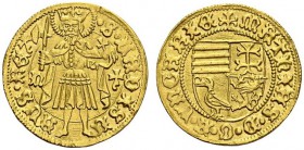 HUNGARY. 
 Matthias Corvinus, 1458-1490. Goldgulden ND n, Nagybanya. Fr. 20. AU. 3.60 g.
 Nice UNC