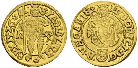HUNGARY. 
 Ludwig II, 1516-1526. Goldgulden 1526 h, Nagyszeben. Fr. 39. AU. 3.53 g.
 UNC