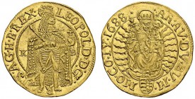 HUNGARY. 
 Leopold I, 1658-1705. Dukat 1688 KB, Kremnitz. KM 151; Fr. 128. AU. 3.47 g.
 Nice UNC