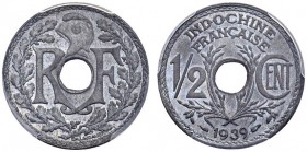 INDOCHINA. 
 Colonie française, 1887-1954. 1/2 Cent 1939, Paris. KM 20a; Lec. 35. ZN. 3.00 g. RRR
 PCGS MS 64