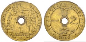 INDOCHINA. 
 Colonie française, 1887-1954. Cent 1910, A Paris. ESSAI in brass. Identical to the preceding lot except with the addition of &quot;ESSAI...