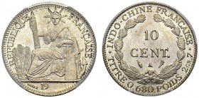 INDOCHINA.
Colonie française, 1887-1954. 10 Cent 19(20), A Paris. Pattern in silver, incomplete date. One of the finest certified at either NGC or PC...