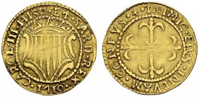ITALY. Cagliari. 
 Carlo VI, 1708-1720. Scudo d'oro 1710. Fr. 146. AU. 3.18 g.
 VF