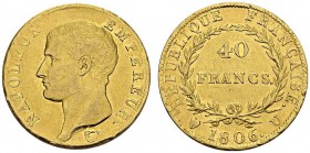 ITALY. Torino. 
 Napoleone I, 1804-1814. 40 Francs 1806 U, Torino. Gad. 1082; KM 675.5; Fr. 490. AU. 12.84 g.
 AU
