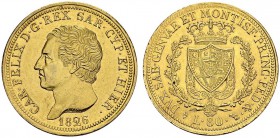 ITALY. Sardegna. 
 Carlo Felice, 1821-1831. 80 Lire 1826 L, Torino. KM 108.1; Fr. 1132. AU. 25.79 g. 76'000 ex.
 Nice AU