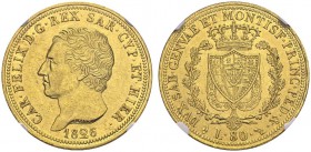 ITALY. Sardegna. 
 Carlo Felice, 1821-1831. 80 Lire 1826 L, Torino. KM 108.1; Fr. 1132. AU. 25.80 g. 76'000 ex.
 NGC AU 58