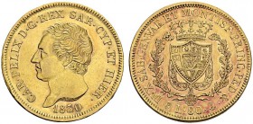 ITALY. Sardegna. 
 Carlo Felice, 1821-1831. 80 Lire 1830 P, Genova. KM 108.2; Fr. 1133. AU. 25.74 g. 26'000 ex.
 AU