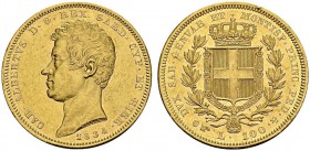 ITALY. Sardegna. 
 Carlo Alberto, 1831-1849. 100 Lire 1834 P, Torino. KM 117.2; Fr. 1138. AU. 32.25 g.
 AU