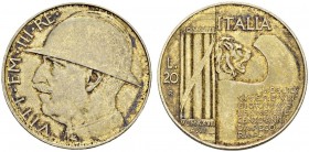 ITALY 
 Vittorio Emanuele III, 1900-1946. 20 Lire 1928, Roma. World War one. KM 70. AR. 20.04 g.
 Nice UNC