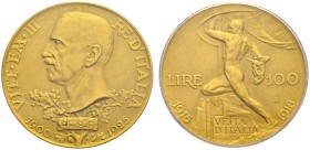 ITALY 
 Vittorio Emanuele III, 1900-1946. 100 Lire 1925 R, Roma. Jubilee. KM 66; Fr. 32. AU. 32.26 g. 5000 ex.
 PCGS MS 65 Matte
