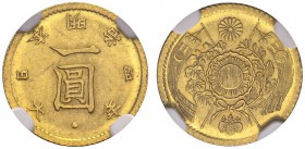 JAPAN. 
 Mutsuhito, 1867-1912. Yen Year 4 (1871). High Dot. KM 9; Fr. 49. AU. 1.67 g.
 NGC MS 64