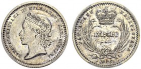 MADAGASCAR. 
 Ranavalona III, 1883-1897. Pattern Kirobo, 1888. Wheat reverse. Coin die axis. Reeded edge. Population of one with a single coin finer ...