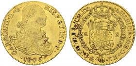 MEXICO. 
 Carlos IV, 1788-1808. 8 Escudos 1806 Mo TH, Mexico. KM 159; Fr. 47. AU. 27.05 g.
 AU