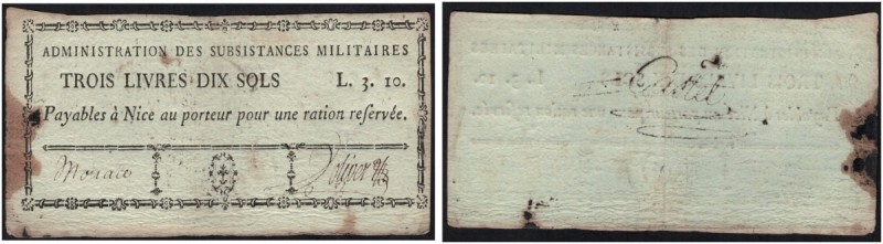 MONACO. 
 Administration des subsistances militaires. 3 Livres 10 Sols ND (1793...