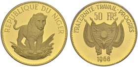 NIGER. 
 Republic, 1960-. 50 Francs 1968. Lion. KM 10; Fr. 6. AU. 16.00 g.
 PCGS PR 65 DCAM