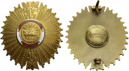PERU. 
 Republic, 1821-. Order of Merit. Grand Cross Star in gilt bronze and enamels, maker's mark of Zuloeta S.A., Lima. 73 x 80 mm. 90.3 g.
 XF