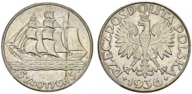 POLAND. 
 Republic, 1918-1939. 5 Zlotych 1936. Gdynia seaport. KM 31. AR. 11.00 g.
 PCGS MS 64+