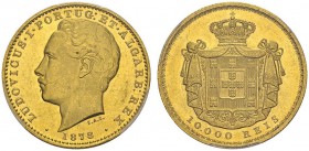 PORTUGAL. 
 Luis I, 1861-1889. 10'000 Reis 1878, Lisboa. Gomes 17.01; KM 520. AU. 17.74 g.
 PCGS MS 63