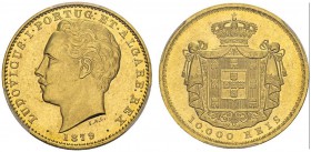 PORTUGAL. 
 Luis I, 1861-1889. 10'000 Reis 1879, Lisboa. Gomes 17.02; KM 520. AU. 17.74 g.
 PCGS MS 65