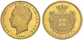PORTUGAL. 
 Luis I, 1861-1889. 10'000 Reis 1880, Lisboa. Gomes 17.03; KM 520. AU. 17.74 g.
 PCGS MS 64