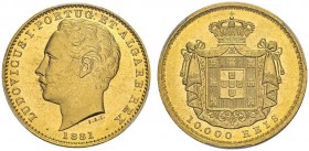 PORTUGAL. 
 Luis I, 1861-1889. 10'000 Reis 1881, Lisboa. Gomes 17.04; KM 520. AU. 17.74 g.
 PCGS MS 65