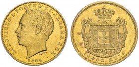 PORTUGAL. 
 Luis I, 1861-1889. 10'000 Reis 1884, Lisboa. Gomes 17.07; KM 520. AU. 17.74 g.
 PCGS MS 63