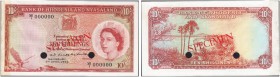 RHODESIA AND NYASALAND. 
 Bank of Rhodesia and Nyasaland. 10 Shillings 3rd April 1956. Specimen. Serial number W/1 000000. Red overprint ''SPECIMEN''...