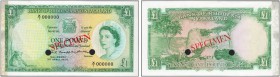 RHODESIA AND NYASALAND. 
 Bank of Rhodesia and Nyasaland. 1 Pound 3rd April 1956. Specimen. Serial number X/1 000000. Red overprint ''SPECIMEN'' on f...