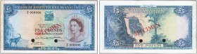 RHODESIA AND NYASALAND. 
 Bank of Rhodesia and Nyasaland. 5 Pounds 3rd April 1956. Specimen. Serial number Y/1 000000. Red overprint ''SPECIMEN'' on ...