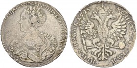 RUSSIA. 
 Catherine I, 1725-1727. Ruble 1725, C ПБ Saint Petersburg. KM 169. AR. 28.33 g. R
 VF+