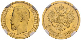 RUSSIA. 
 Nicholas II, 1894-1917. 5 Rubles 1904 AP, Saint Petersburg. KM 62; Fr. 180. AU. 4.30 g.
 NGC MS 66