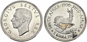 SOUTH AFRICA. 
 George VI, 1936-1952. 5 Shilling 1950. KM 40.1. AR. 28.28 g. R
 NGC PF 66