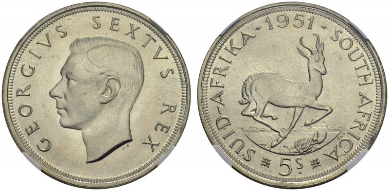 SOUTH AFRICA. 
 George VI, 1936-1952. 5 Shilling 1951. KM 40.2. AR. 28.28 g.
 ...