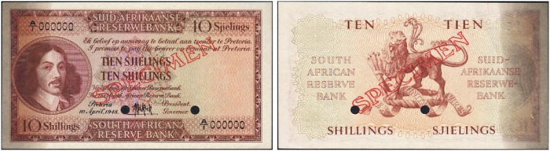 SOUTH AFRICA. 
 South African Reserve Bank. 10 Shillings 10 April 1948. Specime...