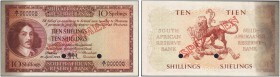 SOUTH AFRICA. 
 South African Reserve Bank. 10 Shillings 10 April 1948. Specimen. Serial number A/1 000000. Red overprint ''SPECIMEN'' on face and ba...