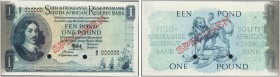 SOUTH AFRICA. 
 South African Reserve Bank. 1 Pound 03 3 September 1948. Specimen. Serial number B/2 000000. Red overprint ''SPECIMEN'' on face and b...