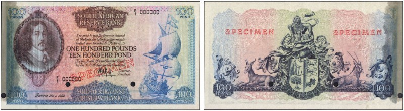 SOUTH AFRICA. 
 South African Reserve Bank. 100 Pounds 29 January 1952. Specime...