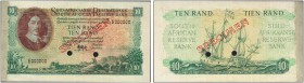 SOUTH AFRICA. 
 South African Reserve Bank. 10 Rand ND (1961). Specimen. Serial number C/2 000000. Red overprint ''SPECIMEN'' on face and back. Punch...